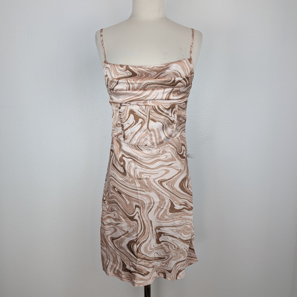 Mayblanc Brown Swirl Cut-Out Mini Dress
